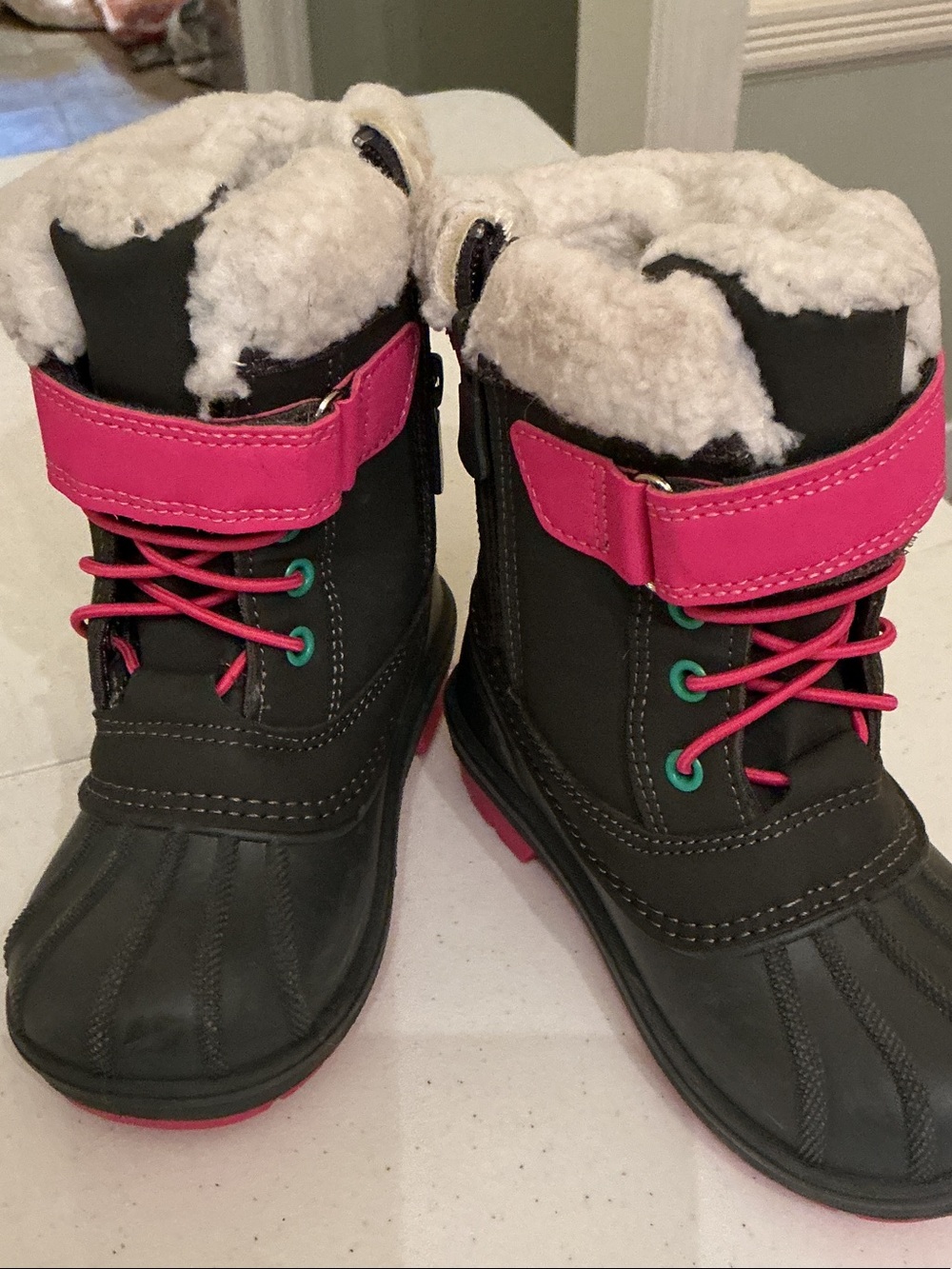 Cat & Jack Black and Pink Kids Waterproof Winter Boots